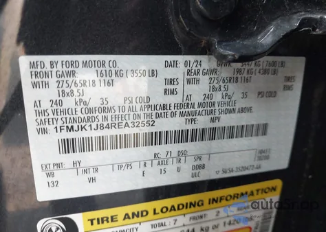 2024 Ford Expedition Xlt Max z USA, uszkodzony, nr VIN 1FMJK1J84REA32552